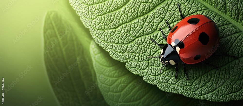 Aufkleber ladybug on a leaf. with copy space image. Place for adding text or design
