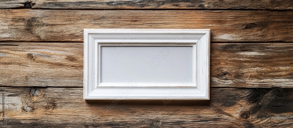 Fototapete white frame on rustic wooden surface. with copy space image. Place for adding text or design