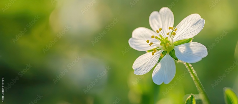 Fototapete Close up of a tiny White Wildflower in Spring. with copy space image. Place for adding text or design