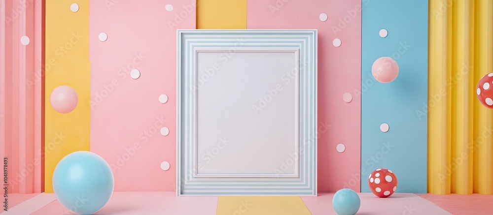Poster Polka dot picture frame mockup. with copy space image. Place for adding text or design