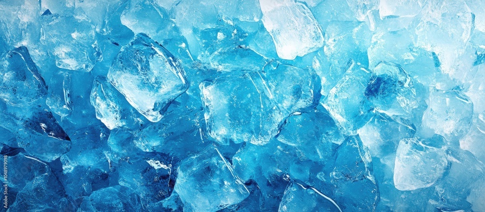 Poster crushed blue ice glass pieces create a textured background close up of frozen water. with copy space