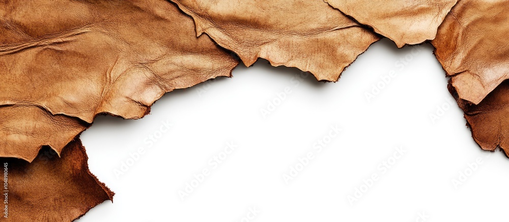 Poster Two pieces of brown leather featuring a text area set against a white background. with copy space image. Place for adding text or design