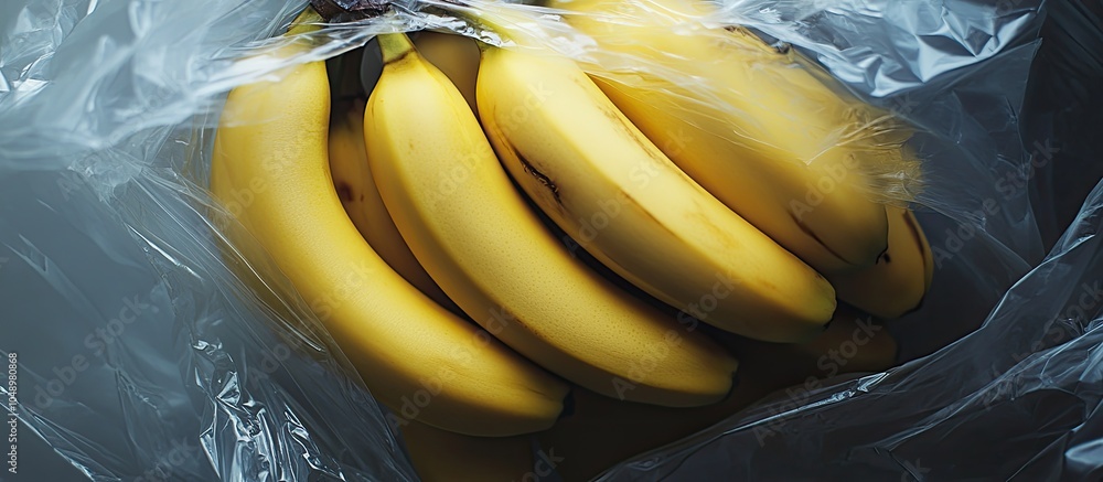 Leinwandbilder close up of ripe bananas in a plastic bag. with copy space image. place for adding text or design