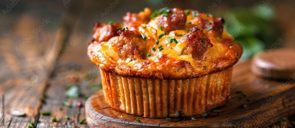 Aufkleber cheese muffin topped with sausage. with copy space image. Place for adding text or design
