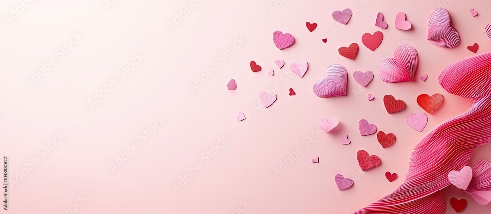 Poster bright and passionate valentine s day background features a flowing curve of ribbed pink and red pap