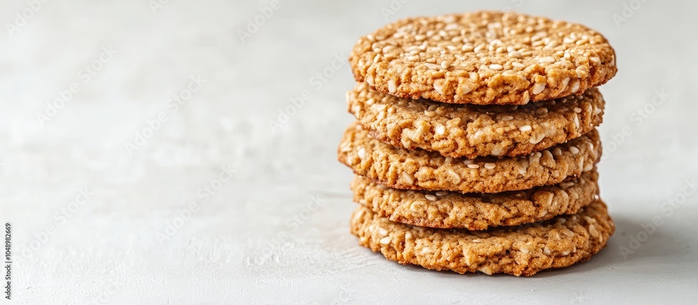 Leinwandbilder sesame cookies stacked on a light gray background with copy space horizontal