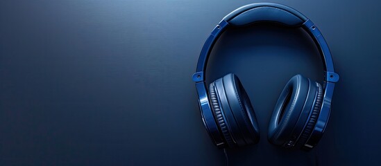 Stylish blue over ear cordless headphones offer a relaxed music listening experience with noise cancellation and comfortable black leather exemplifying premium quality and luxury