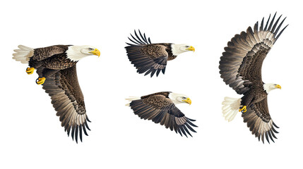 Obraz premium American Bald Eagles Soaring Gracefully Against a White Background Generative AI
