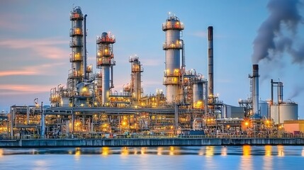 Obraz premium Large industrial plant with a lot of smoke coming out of it