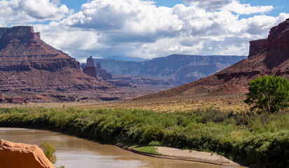 amazing rock formations of red, brown, and yellow rock hematite, iron oxide in Utah USA