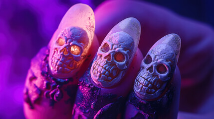 Halloween skull and bone nail art design for spooky seasonal flair