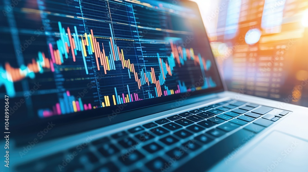 Aufkleber data analysis on laptop screen with graphs and charts