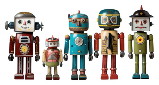 PNG Retro tin toys robot representation celebration.