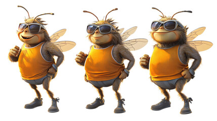 Obraz premium Bees in Tank Tops and Sunglasses Working Out Generative AI