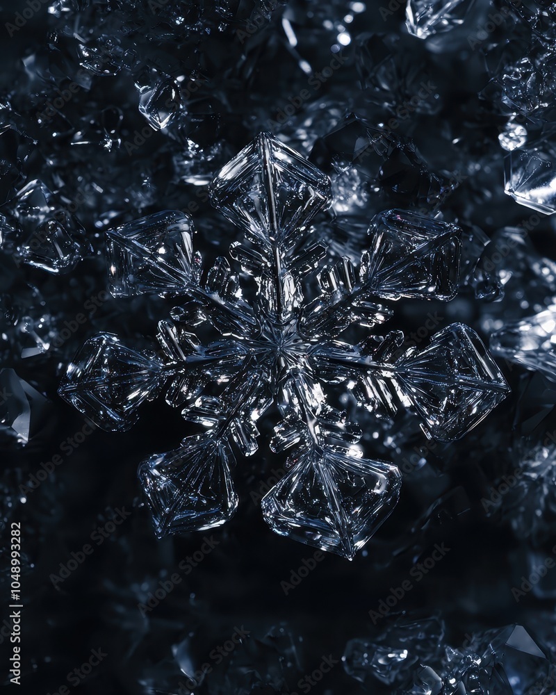 Poster intricate snowflake on dark background