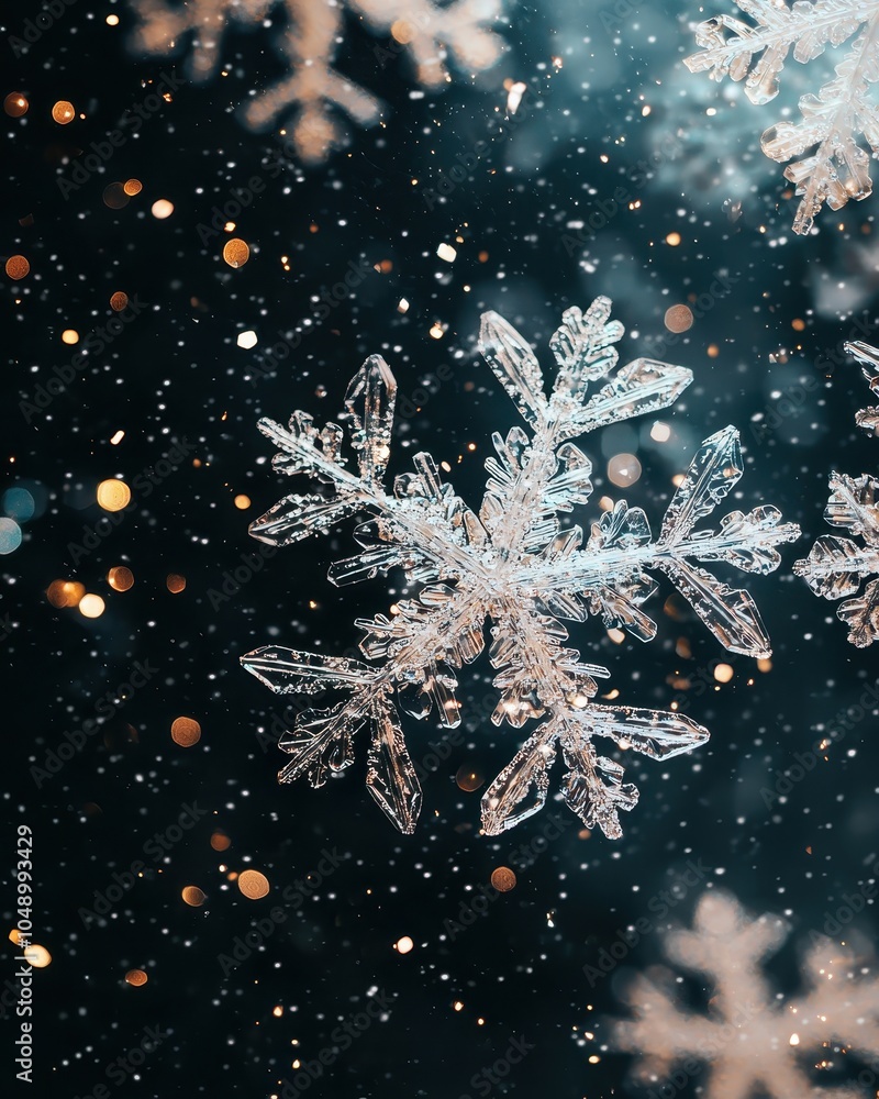 Poster intricate snowflake on dark background