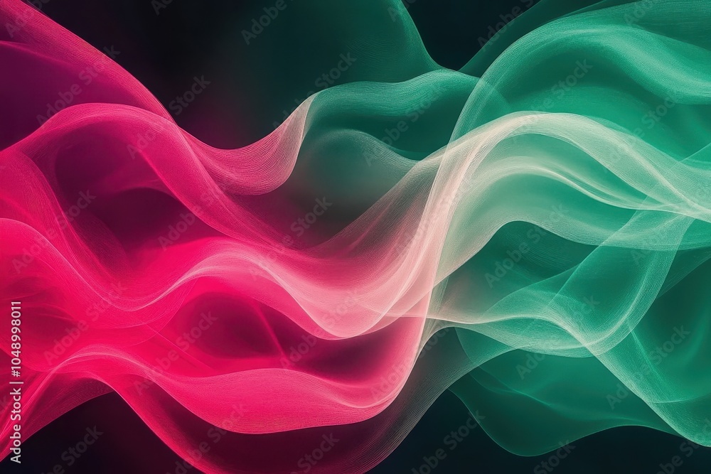 Poster abstract flow of colorful waves creating a visually striking pattern in shades of pink and green