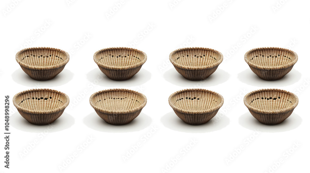 Poster set of woven baskets arranged neatly on a transparent background generative ai