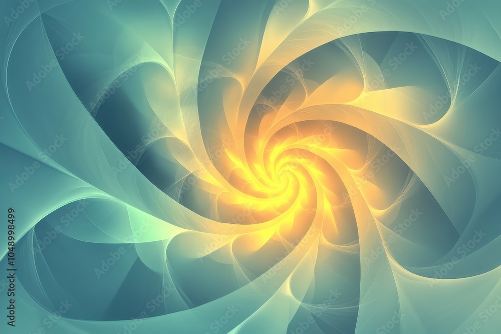 Poster swirling abstract design with soft turquoise and vibrant golden hues creating a serene visual effect