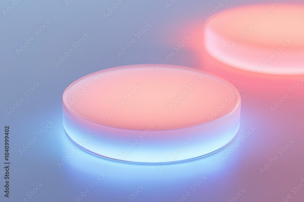 Aufkleber illuminated circular objects create a colorful ambiance on a smooth surface in a modern setting