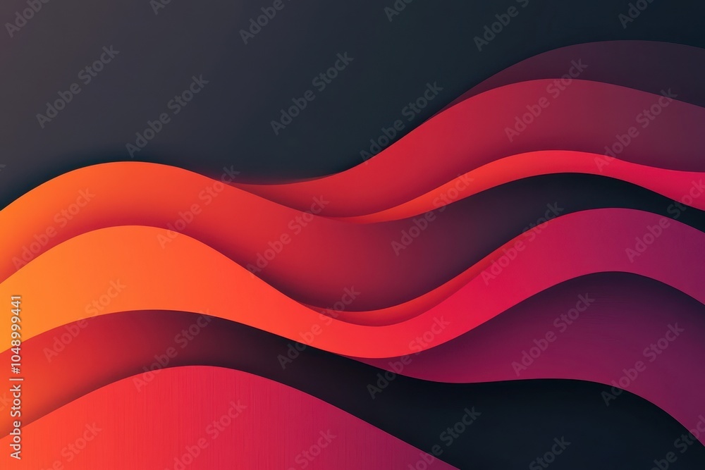 Poster vibrant abstract waves in red and orange flowing across a dark background with fluid motion and dept