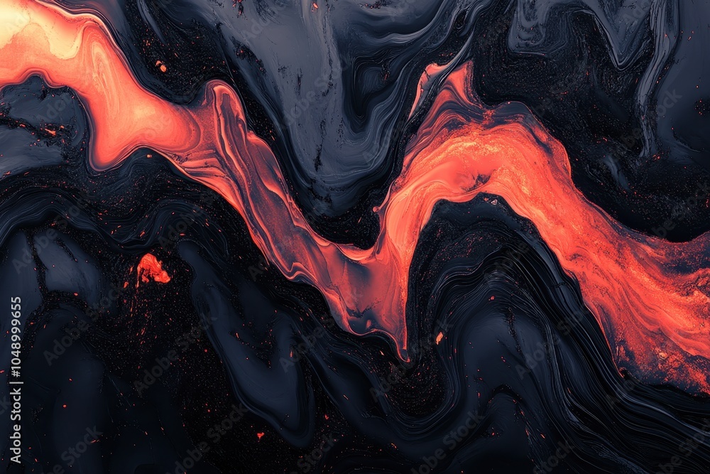 Aufkleber abstract flowing patterns of black and orange paint on a textured surface resembling a lava flow