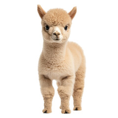 Fototapeta premium 白い背景に立つ愛らしいふわふわのアルパカ - 透明な背景の png