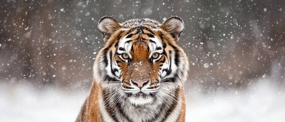  A tiger stands in the snow, head tilted to the side, eyes wide open