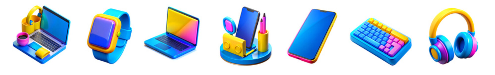 laptop, mobile phone, headset, keyboard and other technology accessories. Illustration for freelancers and the business world - Transparent Background