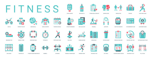 Fototapeta premium fitness health related activities set flat design icons, pilates dance aerobics