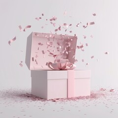 3D rendering of an opening gift box on a white background, capturing the excitement of unwrapping