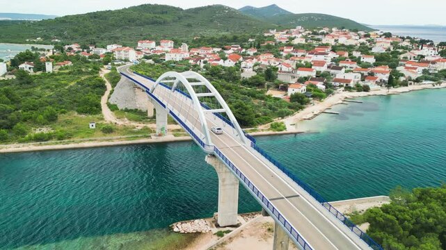 Zdrelac Bridge aerial view in Ugljan Island, Croatia