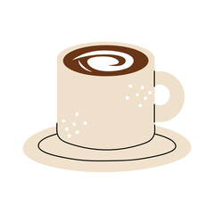 Set of cute Coffee Cups with Latte Art. Collection of coffee drinks with variety latte art heart, leaf, bear, cat, Flower. Cafe Bar or Coffee House Graphics. Vector Illustration, Icons. Isolated