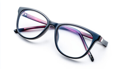 a black eyeglass frame, minimalist design, stylish, isolated on white background.