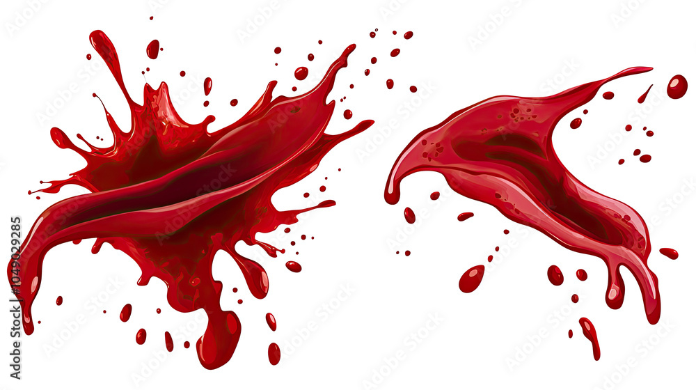 Poster dynamic collection of blood splatters on a transparent background generative ai