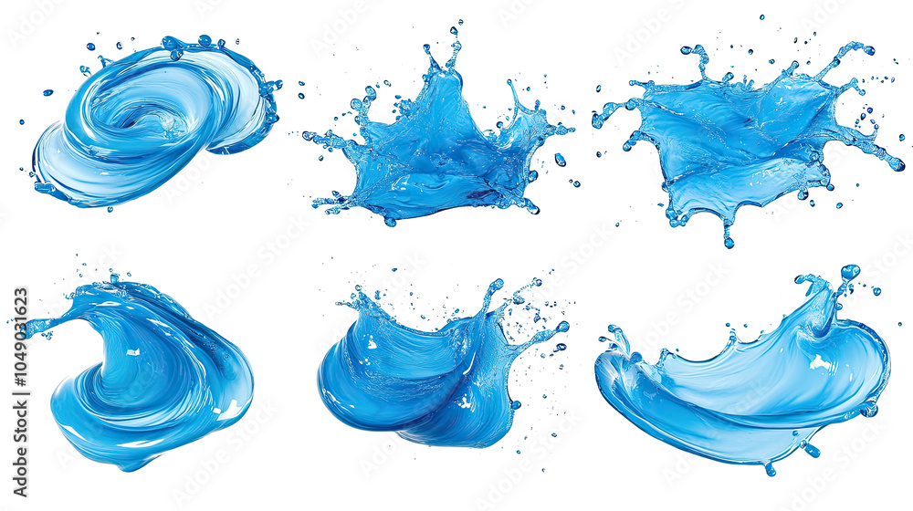 Poster blue water swirl and splash collection on a transparent background generative ai