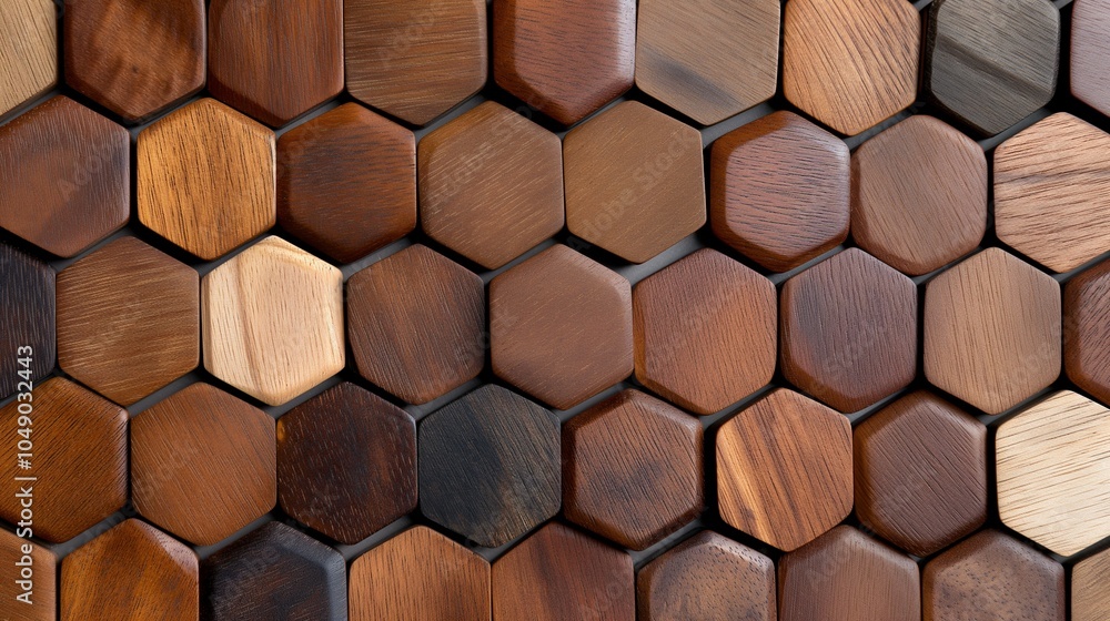 Poster geometric pattern of wooden hexagons banner background copy space. timber honeycomb tiles surface im