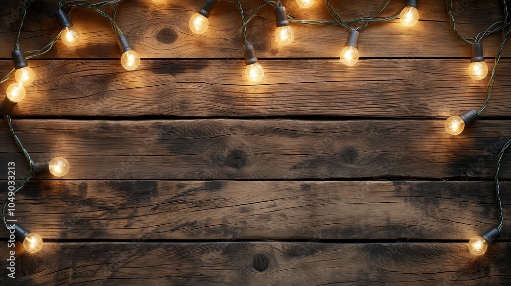 Poster glowing border on wooden boards surface banner background copy space. festive design of podium image