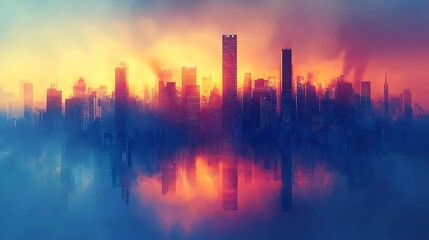 business background banner, blue abstract skyline, glass skyscraper, imagined skyline, abstract buildings