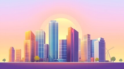 Obraz premium business background banner, blue abstract skyline, glass skyscraper, imagined skyline, abstract buildings