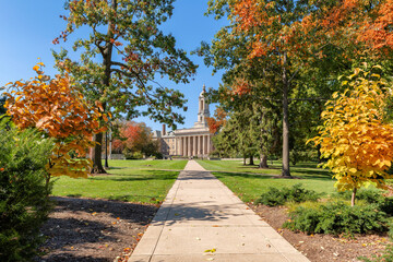 Autumn alley in the campus of Pennsylvania State University in autumn sunny day, State College, Pennsylvania.