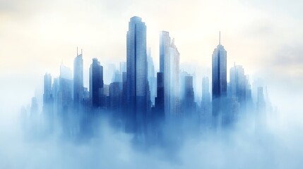 Fototapeta premium business background banner, blue abstract skyline, glass skyscraper, imagined skyline, abstract buildings