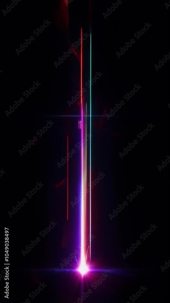 Poster vertical intro animation with colorful lines and flashes on dark backdrop.