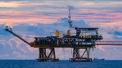 Oil and gas rigs in the middle of the ocean, oil exploitation projects at sea, industrial cargo...
