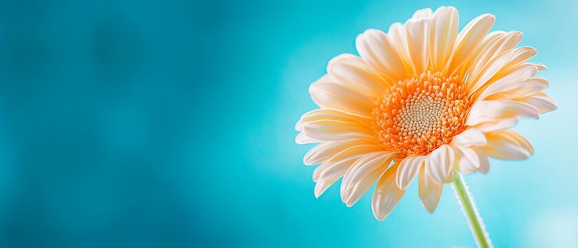  A single flower in focus against a blue-green backdrop, with a softly blurred, skyler background