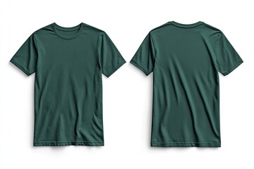Blank Short sleeve t shirt mockup, dark green T-shirts front and back view, used as design template isolated on white background .generative ai