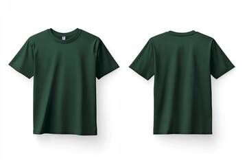 Blank Short sleeve t shirt mockup, dark green T-shirts front and back view, used as design template isolated on white background .generative ai