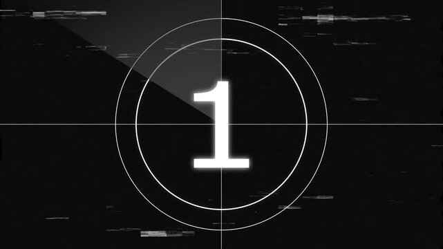 Realistic vintage old movie countdown intro animation - sepia toned with film shake and dust and scratches. Countdown movie from 5 to 0 number.