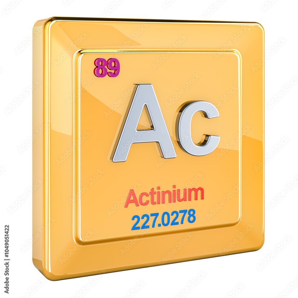 Poster actinium ac, chemical element sign with number 89 in periodic table. 3d rendering isolated on transp
