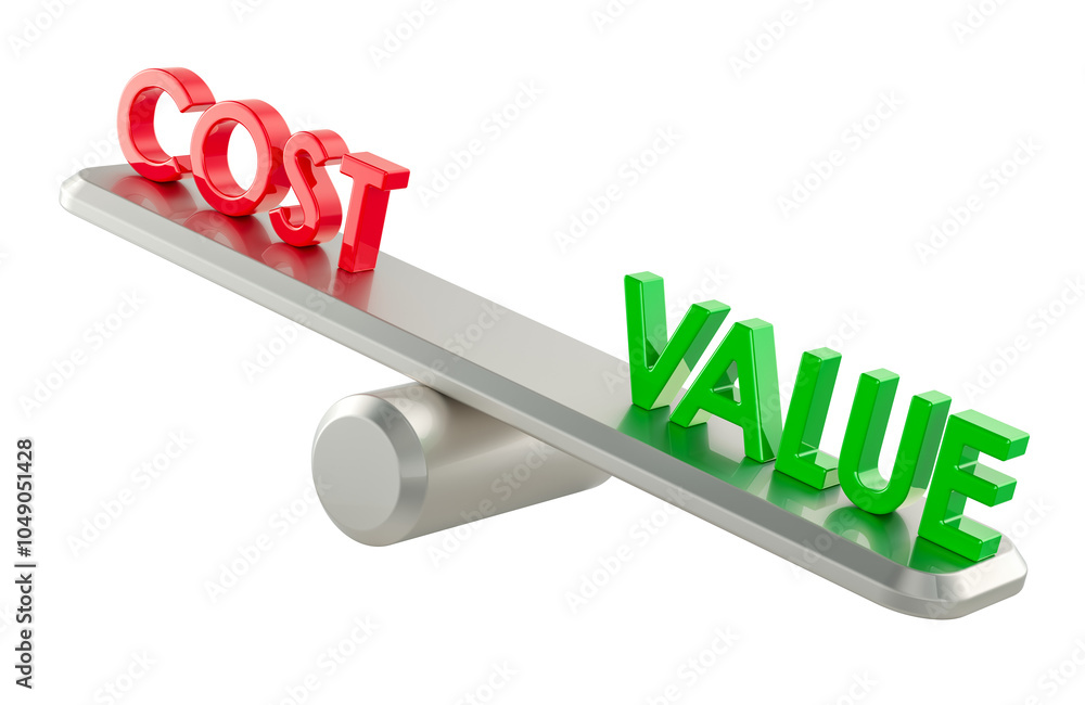Poster cost value, balance concept. 3d rendering isolated on transparent background